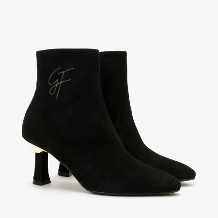 Ghete Dama Elegante - Ghete Damă Elegante, Culoare Neagra, Piele Întoarsă, Bordura Aurie, Toc Modern, Giovanni Fabiani 24298