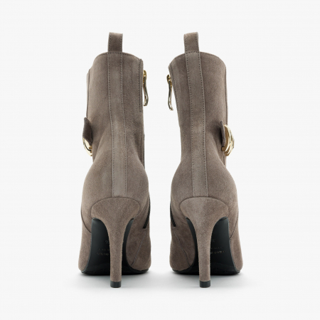 Ghete Damă Elegante, Gri, Piele Întoarsă, Toc Subtire, Accesoriu Lateral, Giovanni Fabiani 24263 [3]
