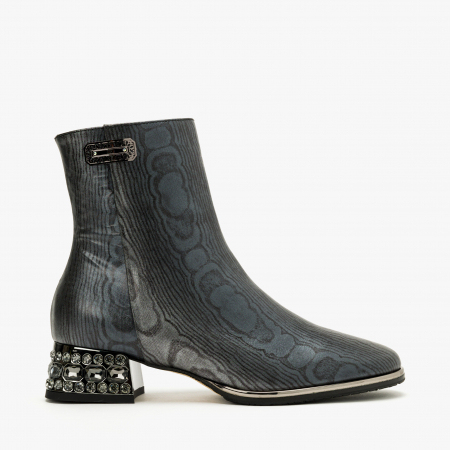 Ghete Dama Elegante, Gri-Sidef, Piele Naturala, Cristale, Toc 4 cm, Renzoni 4205 [1]