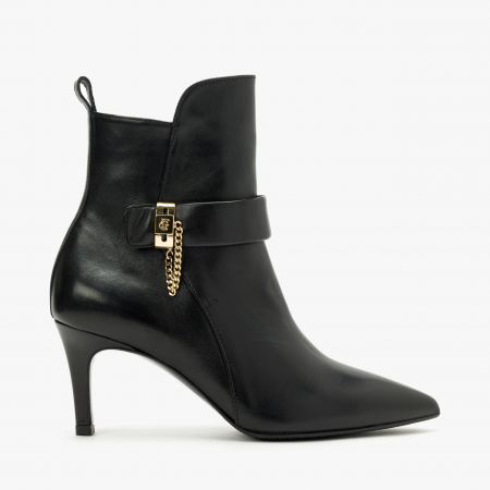 Ghete Dama Elegante, Negru, Toc Subțire 7 cm, Accesoriu Lateral Auriu, Giovanni Fabiani 24282 [1]