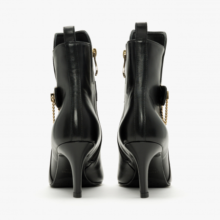 Ghete Dama Elegante, Negru, Toc Subțire 7 cm, Accesoriu Lateral Auriu, Giovanni Fabiani 24282 [3]