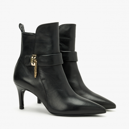 Ghete Dama Elegante - Ghete Dama Elegante, Negru, Toc Subțire 7 cm, Accesoriu Lateral Auriu, Giovanni Fabiani 24282