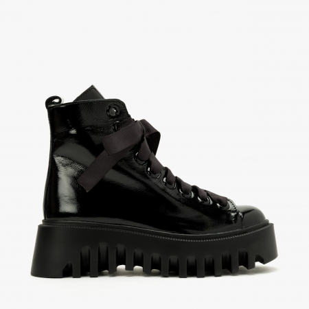 Ghete Dama Casual Negru, Lac din Piele, Siret din Rips, LAB Milano by Renzoni 196410 [1]