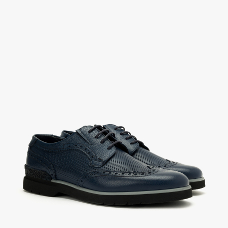 Incaltaminte Barbati - Pantofi Bărbați din Piele Bleumarin, Design Brogue și Talpă Groasă Ușoară, Gianfranco Butteri 48315