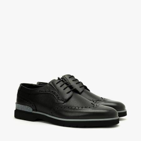 Incaltaminte Barbati - Pantofi Bărbați din Piele Naturală Neagră cu Design Brogue și Talpă Groasă Ușoară, Gianfranco Butteri 48315