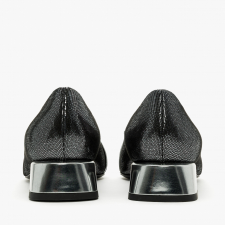 Pantofi Dama Eleganti, Negru-Argintiu, Nabuc Sidefat, Cristale Swarovski, Toc Gros 3 cm, Accademia 3675 [4]