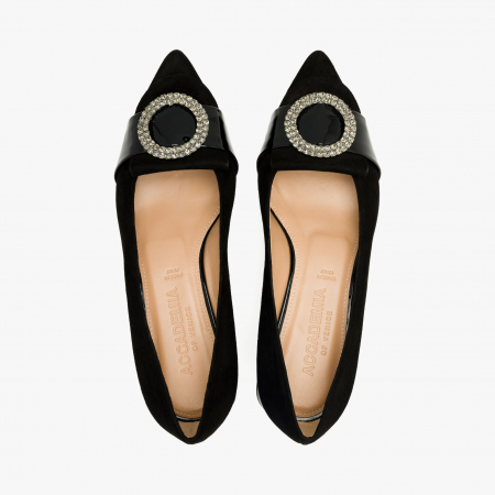 Pantofi Dama Eleganti din Piele Intoarsa, de Culoare Neagra, Anou cu Cristale, Accademia 3675 [2]