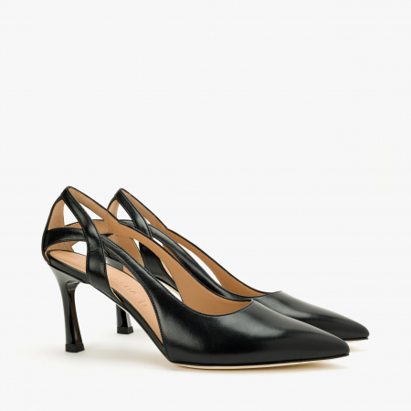 Pantofi Dama Eleganti - Pantofi Dama Eleganti, Piele Naturala, Negru, Toc Subțire 7 cm, Accademia 3706/2024