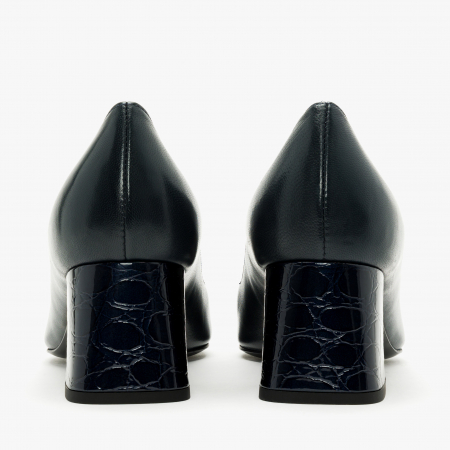 Pantofi Dama Eleganti din Piele, Bleumarin, Toc Gros de 5cm, Accesoriu din Cristale, Accademia 3673 [4]