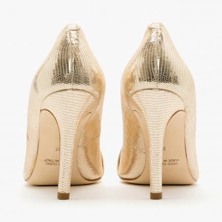 Pantofi Dama Eleganti, Auriu, Nabuc, Toc Subtire 10 cm, Accesoriu Cristale Swarovski, Accademia 3678 [4]