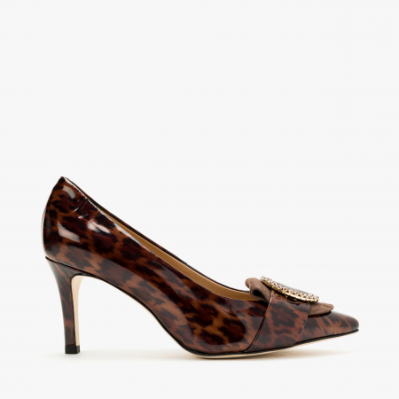 Pantofi Dama Eleganti, Maro-Leopard, Finisaj din Lac, Accesoriu Cristale Swarovski, Toc Subțire 8 cm, Accademia 3677 [1]