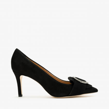 Pantofi Dama Eleganti, Negru, Nabuc, Toc Subțire 8 cm, Accesoriu Cristale Swarovski, Accademia 3677 [1]