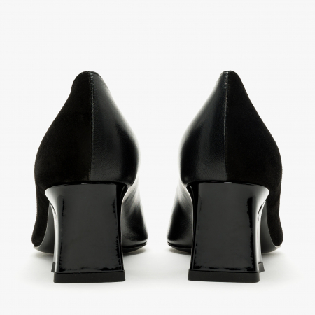 Pantofi Dama Eleganti, Negru, Finisaj Piele Intoarsă și Lac, Toc Gros 5 cm, Accesoriu cu Cristale, Accademia 3672 [4]
