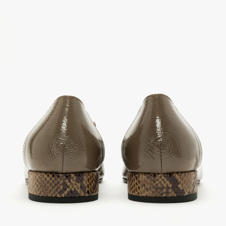 Pantofi Dama Eleganti, Piele Naturala Lacuita Bej, Imprimeu Piton, Ciucuri Decorativi si Toc Jos 2 cm, Renzoni 8685 [4]