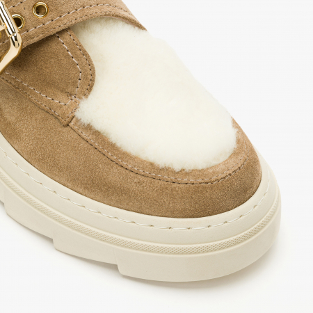 Pantofi Dama Casual, Bej, Piele Intoarsă, Blană, Toc Gros, Varf Rotund, Mara by Giorgio Fabiani MA274 [2]