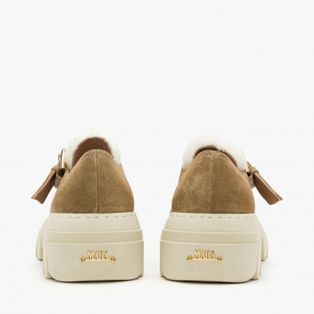 Pantofi Dama Casual, Bej, Piele Intoarsă, Blană, Toc Gros, Varf Rotund, Mara by Giorgio Fabiani MA274 [3]
