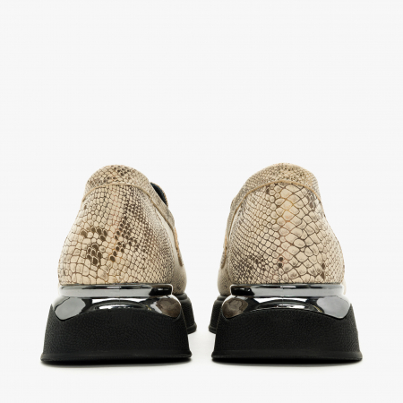 Pantofi Damă Casual, Bej, Piele Imprimată, Ornament Argintiu, Talpa Comoda, LAB Milano by Renzoni 10475484 [4]