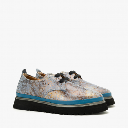 Pantofi Dama Casual - Pantofi Damă Casual, Bleu, Piele Imprimată, Talpa Comoda, Vopsea Sidefata, LAB Milano by Renzoni 241028