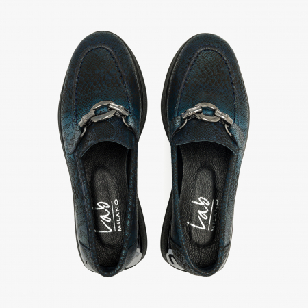 Pantofi Damă Casual, Bleumarin, Vopsea Sidefata, Varf Rotund, Finisaj Imprimat, LAB Milano by Renzoni 10475484 [2]