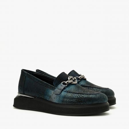 Pantofi Dama Casual - Pantofi Damă Casual, Bleumarin, Vopsea Sidefata, Varf Rotund, Finisaj Imprimat, LAB Milano by Renzoni 10475484