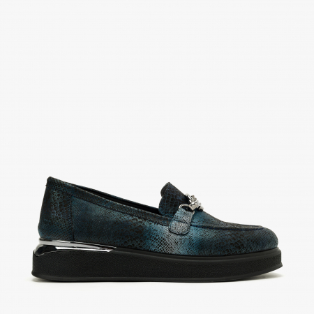 Pantofi Damă Casual, Bleumarin, Vopsea Sidefata, Varf Rotund, Finisaj Imprimat, LAB Milano by Renzoni 10475484 [1]