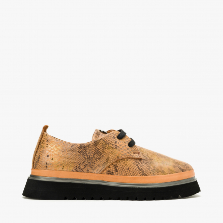 Pantofi Damă Casual, Cognac, Siret, Talpa Cauciuc, Vopsea Sidefata, LAB Milano by Renzoni 241028 [1]
