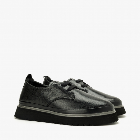 Pantofi Dama Casual - Pantofi Damă Casual, Culoare Neagra, Talpa Comoda de 3 cm, Varf Rotund, Finisaj Imprimat, LAB Milano by Renzoni 241028