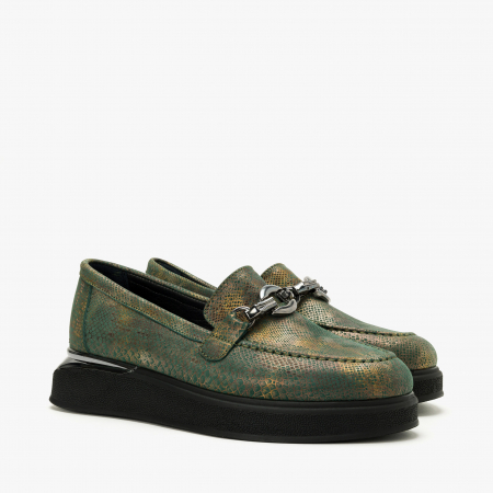 Pantofi Dama - Pantofi Damă Casual, Culoare Verde, Finisaj Imprimat, Talpa Cauciuc de 3 cm, LAB Milano by Renzoni 10475484