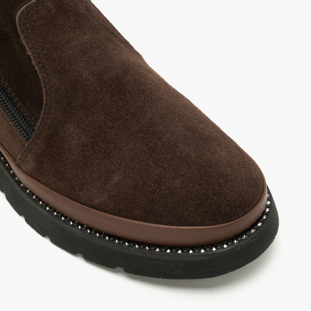 Pantofi Damă Casual din Piele Întoarsă, Maro, Fermoar Lateral și Bandă cu Ținte Decorative, LAB Milano by Renzoni 0452617 [3]