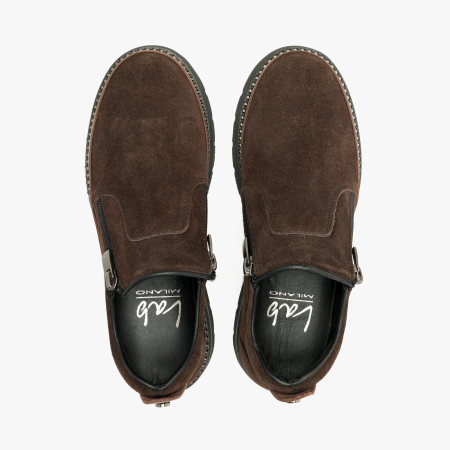 Pantofi Damă Casual din Piele Întoarsă, Maro, Fermoar Lateral și Bandă cu Ținte Decorative, LAB Milano by Renzoni 0452617 [2]