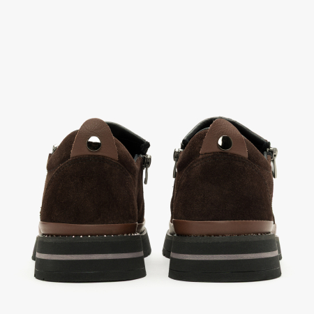 Pantofi Damă Casual din Piele Întoarsă, Maro, Fermoar Lateral și Bandă cu Ținte Decorative, LAB Milano by Renzoni 0452617 [4]