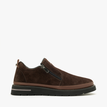 Pantofi Damă Casual din Piele Întoarsă, Maro, Fermoar Lateral și Bandă cu Ținte Decorative, LAB Milano by Renzoni 0452617 [1]