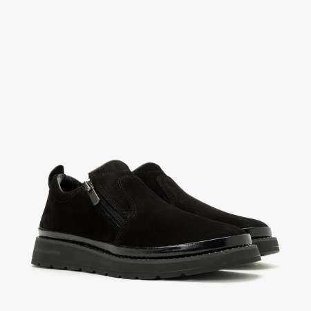 Incaltaminte Dama - Pantofi Damă Casual din Piele Întoarsă, Negru, Fermoar pe Ambele Părți și Talpă Comodă, LAB Milano by Renzoni 0452617