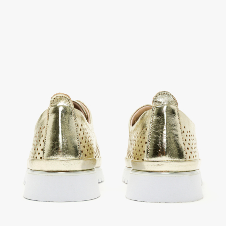 Pantofi Dama Casual, Piele Naturala Perforata Sidefata, Culoare Auriu, Broderii Florale, Cusaturi Decorative, LAB Milano by Renzoni 0860140 [4]