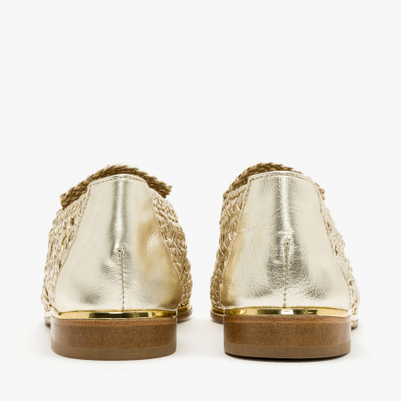 Pantofi Dama Casual din Piele Impletita, Culoare Aurie, Toc Comod de 1 cm, Sezon Primavara-Vara, Renzoni 5348 [4]