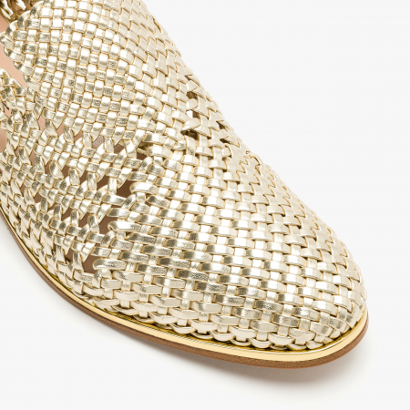 Pantofi Dama Casual din Piele Impletita, Culoare Aurie, Toc Comod de 1 cm, Sezon Primavara-Vara, Renzoni 5348 [3]
