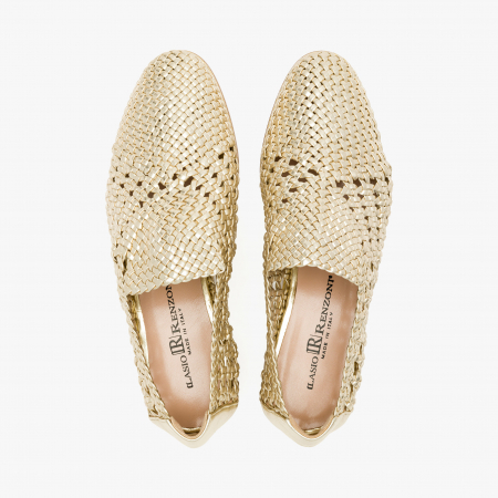 Pantofi Dama Casual din Piele Impletita, Culoare Aurie, Toc Comod de 1 cm, Sezon Primavara-Vara, Renzoni 5348 [2]
