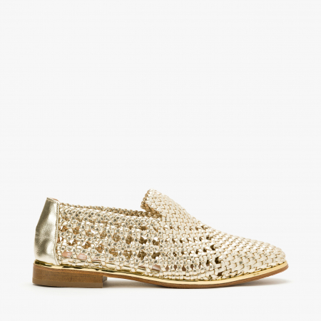 Pantofi Dama Casual din Piele Impletita, Culoare Aurie, Toc Comod de 1 cm, Sezon Primavara-Vara, Renzoni 5348 [1]