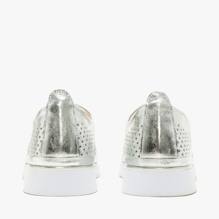 Pantofi Dama Casual din Piele Perforata Sidefata, Culoare Argintiu, Sireturi, Talpa Usoara 3 cm, LAB Milano by Renzoni 0860140 [4]