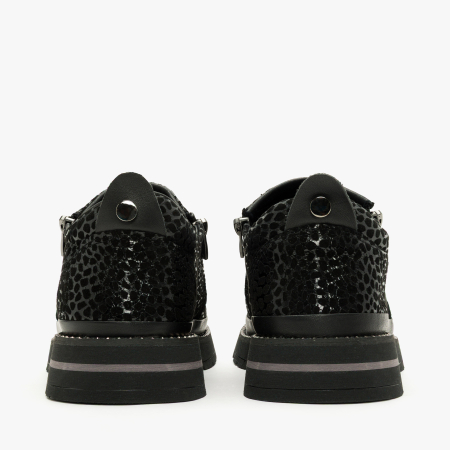 Pantofi Damă Casual din Piele Ștanțată, Negru, Fermoar Lateral și Talpă Comodă, Animal Print Lucios, LAB Milano by Renzoni 0452617 [4]