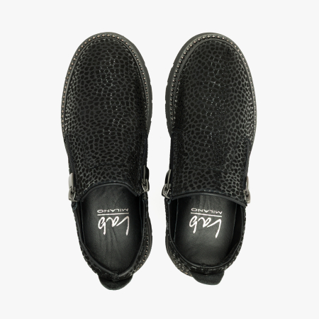 Pantofi Damă Casual din Piele Ștanțată, Negru, Fermoar Lateral și Talpă Comodă, Animal Print Lucios, LAB Milano by Renzoni 0452617 [2]