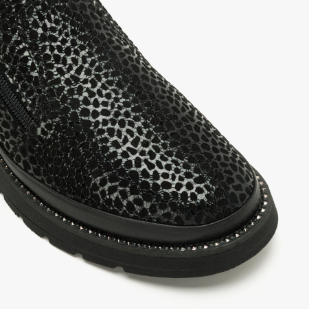 Pantofi Damă Casual din Piele Ștanțată, Negru, Fermoar Lateral și Talpă Comodă, Animal Print Lucios, LAB Milano by Renzoni 0452617 [3]