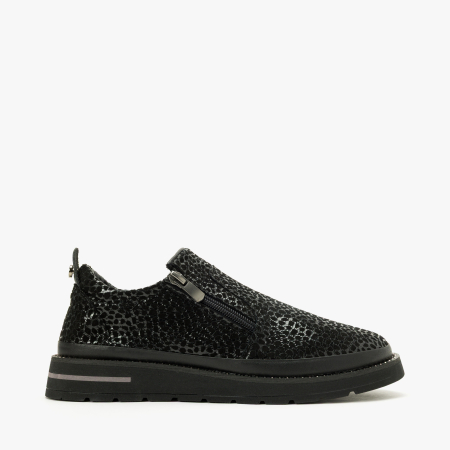 Pantofi Damă Casual din Piele Ștanțată, Negru, Fermoar Lateral și Talpă Comodă, Animal Print Lucios, LAB Milano by Renzoni 0452617 [1]