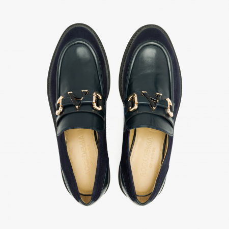 Pantofi Damă Casual/Elegant, Bleumarin, Piele Intoarsă, Accesoriu Auriu, Varf Clasic, Toc Comod, Accademia 3743 [2]