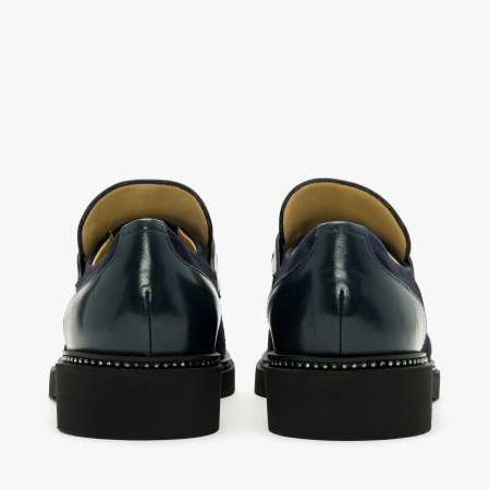 Pantofi Damă Casual/Elegant, Bleumarin, Piele Intoarsă, Accesoriu Auriu, Varf Clasic, Toc Comod, Accademia 3743 [4]