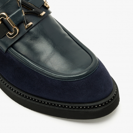 Pantofi Damă Casual/Elegant, Bleumarin, Piele Intoarsă, Accesoriu Auriu, Varf Clasic, Toc Comod, Accademia 3743 [3]