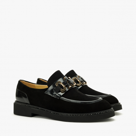 Pantofi Dama - Pantofi Damă Casual/Elegant, Negru, Piele Intoarsa / Piele Lacuita, Spuma Presata + Talpa de Cauciuc, Accademia 3743