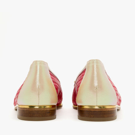 Pantofi Dama Casual Eleganti, Culoare Rosie, Piele Naturala Perforata, Aplicatie Fructe cu Cristale si Fundita Decorativa, Renzoni 5814 [4]