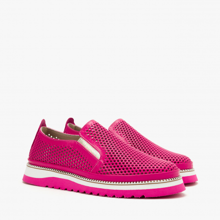 Pantofi Dama - Pantofi Dama Casual Fuxia, Piele Perforată, Talpa Comoda 3 cm, LAB Milano by Renzoni 0812Y2411