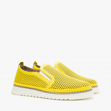 Pantofi Dama - Pantofi Dama Casual Galben, Talpa Comoda 3 cm, Piele Perforată, LAB Milano by Renzoni 0812Y2411